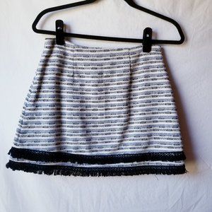 Lush Tiered Fringe Hem Striped Skirt Navy White Womens Size S